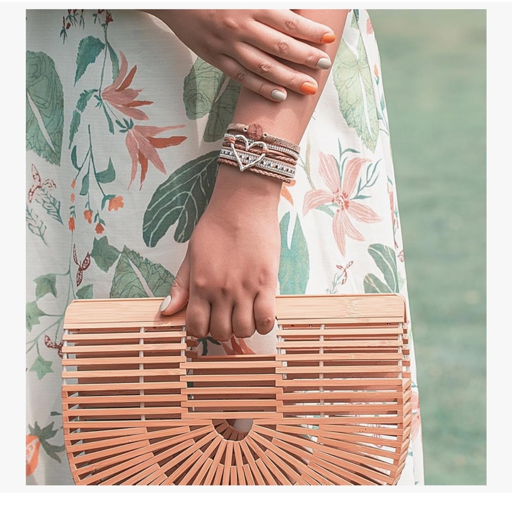 Heart Leather Wrap Bracelets Stackable Boho Cuff … - image 2